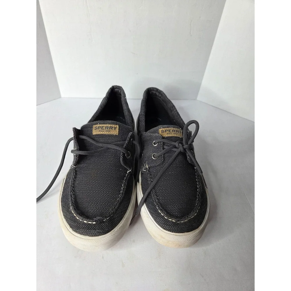 Sperry Bahama Mens Canvas Boat Shoe Sneakers Charcoal Grey STK262326 Size 5M
